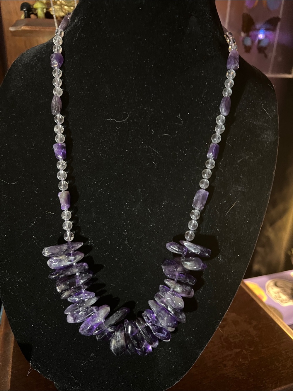 Amethyst Chip & Clear Bead Necklace - Purple Women Jewelry